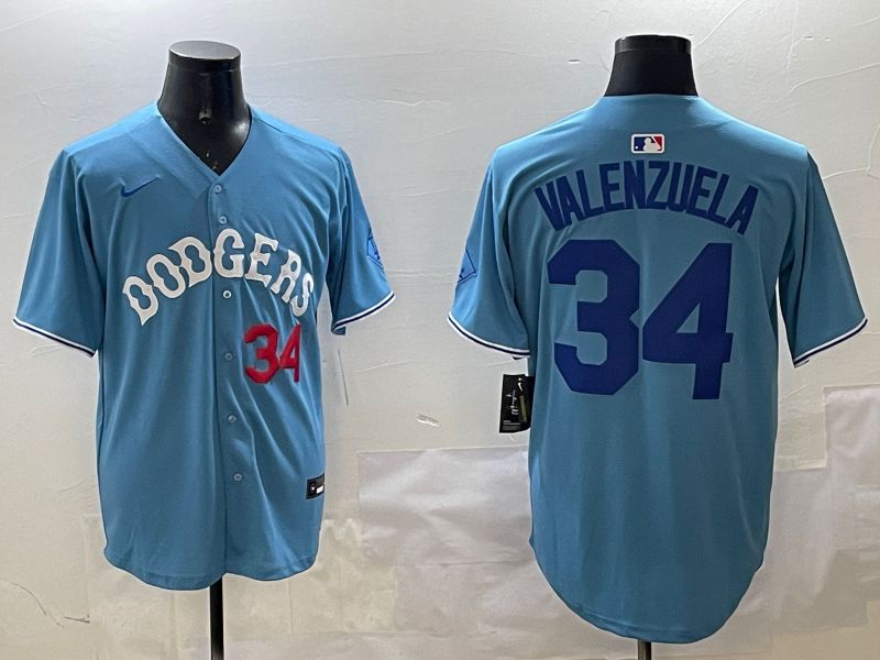 Men Los Angeles Dodgers #34 Valenzuela Light Blue Joint Name 2025 Nike MLB Jersey style 31622->los angeles dodgers->MLB Jersey